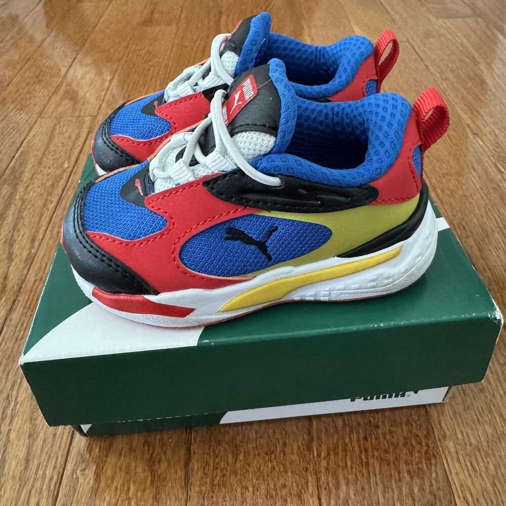 Puma Toddler Sneakers Boys 5C Athletic Blue Red Yellow Black RS-Fast AC Slip On